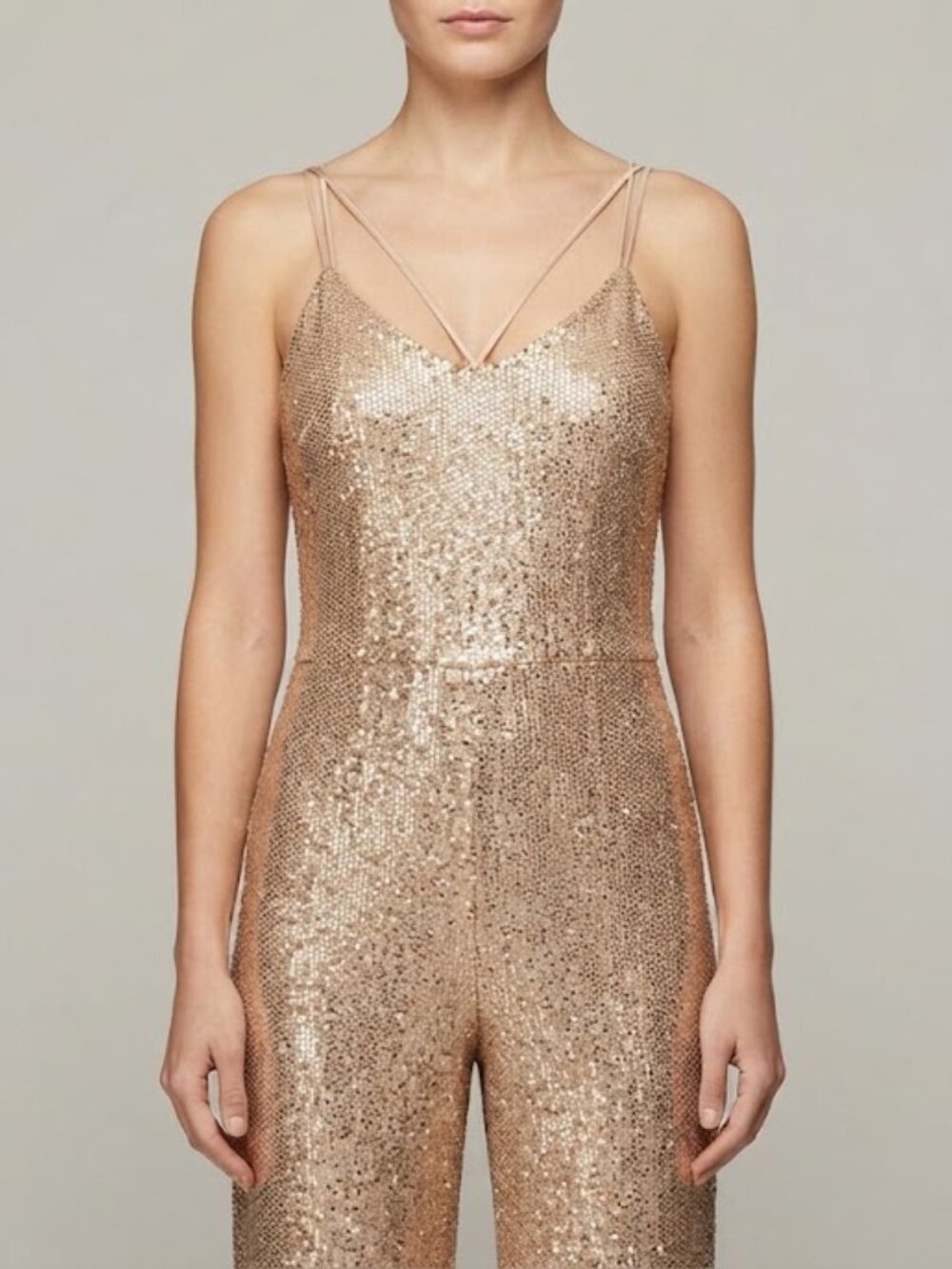 Guess Gold Sequin Wide-Leg Jumpsuit